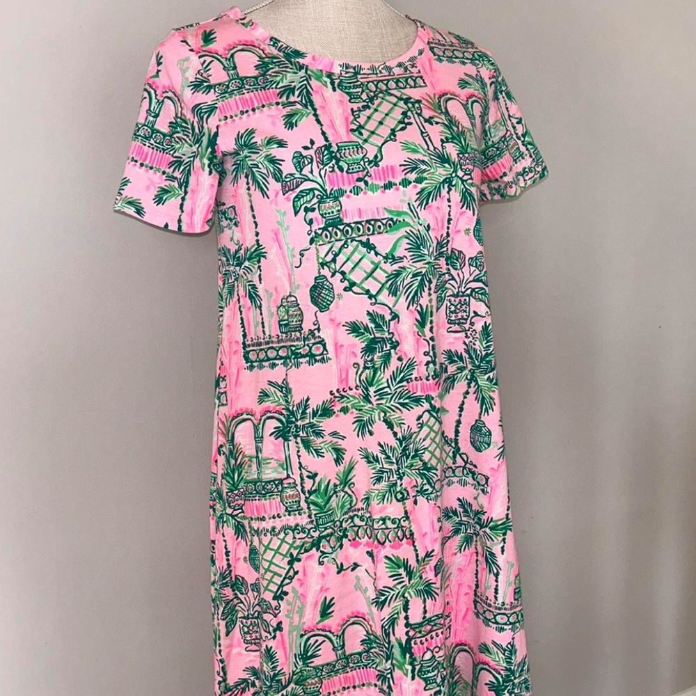 Lilly Pulitzer Cody Dress in "Palm Beach" pink and green pattern, size XL